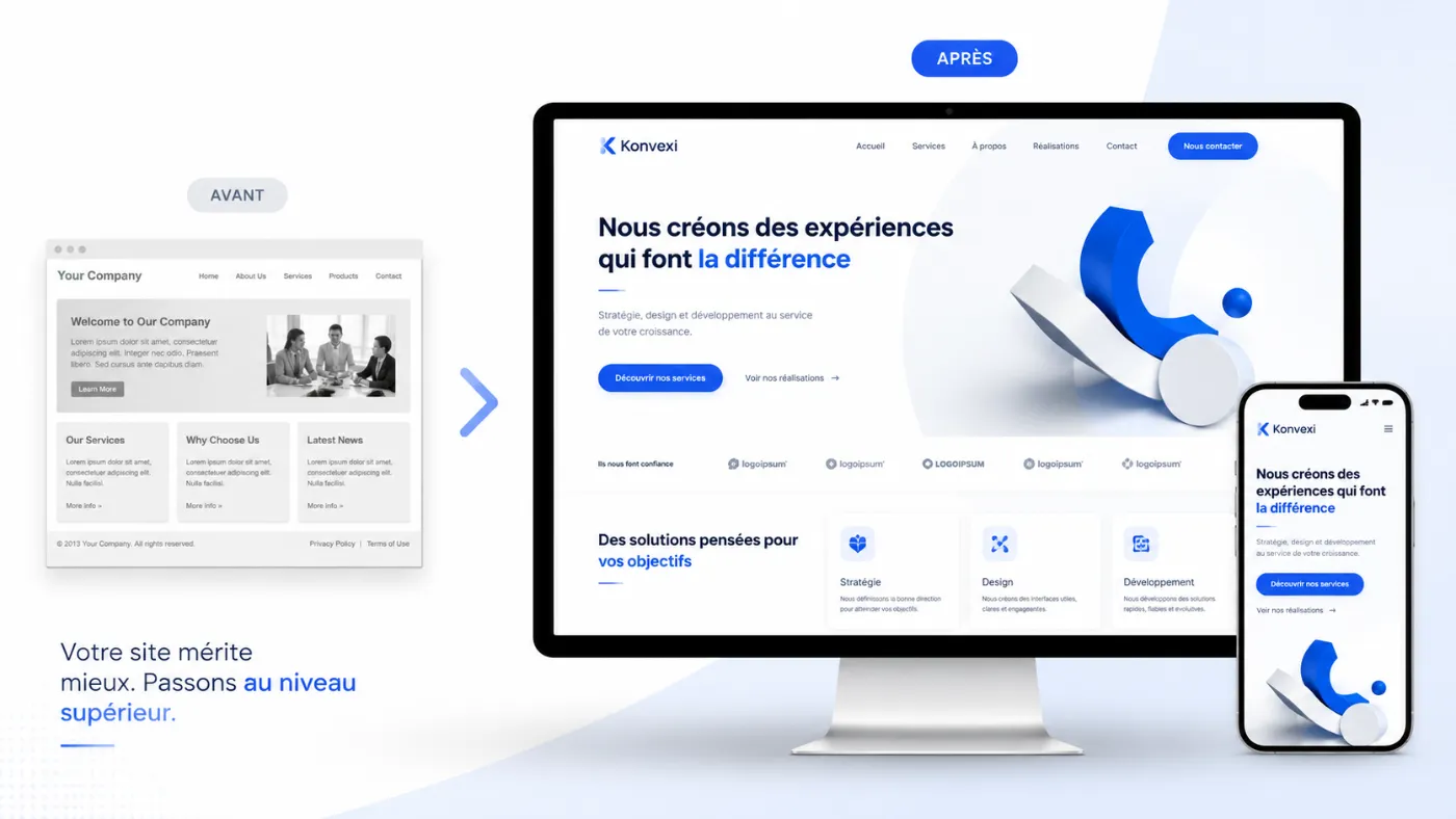 Comparaison avant et après la refonte d'un site web